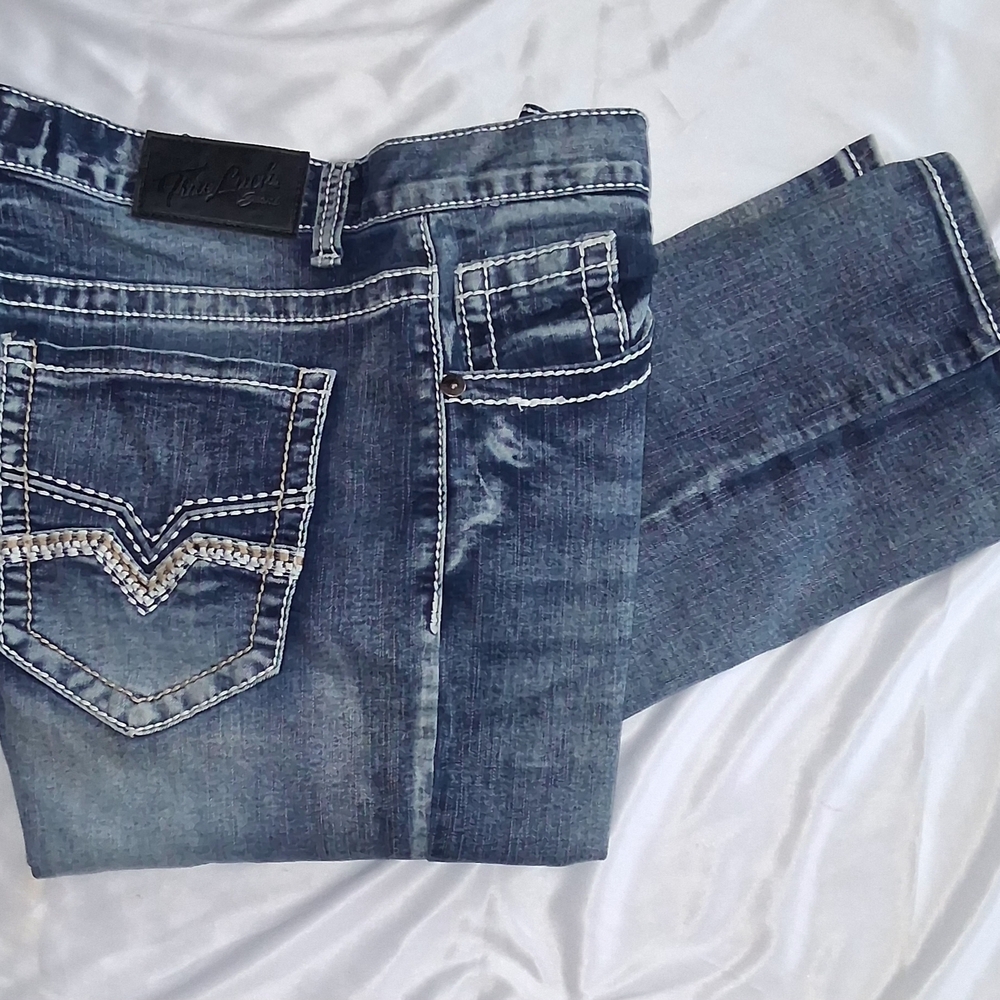 Blue Denim Jeans with White Stitching